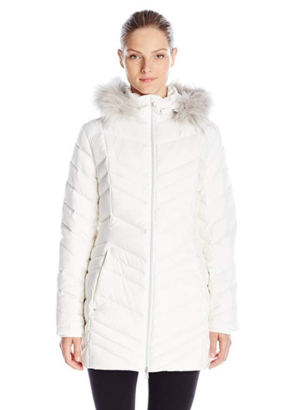 Spyder Timeless White Down Puffer Jacket Faux Fur Hood Snow Ski Coat